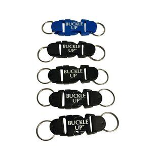 BUCKLE-UP Safety Keychain Set Lot of 5 Plastic Promotional Keyrings Blue & Black